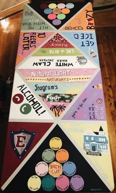 a large poster with many different types of stickers on it's back side