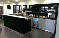 a coffee shop with lots of counter space