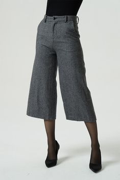 Handmade wool pants #xiaolizi #handmade #womenfashion Gray Wide Leg Pants For Business Casual In Fall, Gray Wide Leg Pants For Winter, Gray Wide Leg Pants For Business Casual, Winter Plaid Wide Leg Bottoms, Wide-leg Plaid Pants With Houndstooth Pattern, Wide Leg Houndstooth Pants For Work, Wide Leg Houndstooth Pants For Business Casual, Business Casual Wide Leg Houndstooth Bottoms, Chic Wide Leg Bottoms With Houndstooth Pattern