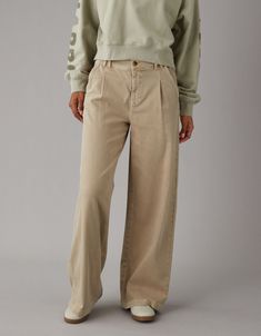 AE Dreamy Drape Stretch High-Waisted Khaki Trouser Khaki Trousers, Curvy Shorts, Tan Pants, Trouser Pants Women, Jumpsuit Trousers, Pleated Pants, Mens Outfitters, High Waisted Trousers, Trouser Pants