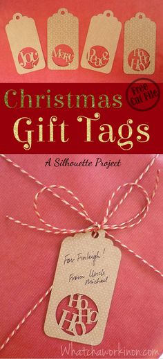 christmas gift tags on pink paper with twine