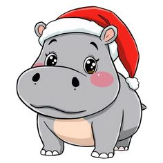 a cartoon hippo wearing a santa hat