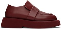 Grained calfskin loafers in red. · Moc toe · Strap at vamp · Grained leather lining · Foam rubber platform sole · Platform: H2 in Supplier color: Blood red Burgundy Leather Loafers With Red Sole, Blood Red, Mars, Apparel Accessories, Designer Fashion, Calf Skin, Loafers, Women Wear, Outfit Accessories