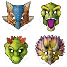 Beistle Dinosaur Party Masks (4/Pkg) Dinosaur Masks, Dinosaur Mask, Dinosaur Party Decorations, Jungle Theme Parties, Dinosaur Theme Party, Paper Mask, Halloween Costume Accessories, Dino Party, Dinosaur Theme