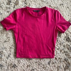 Zara Hot Pink Fitted T-Shirt, Size Xs, New, Never Worn Must Be Sold By Thursday Evening! Make Offers!