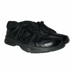 Brand: New Balance Type: Shoes Style: Cross Trainer Line: Sports, Athletic Toe: Round Soles: Rubber Ndurance Closure: Lace-Ups Color: Black Pattern: Solid Features: Logo Material: Leather Size: Men’s 9 Condition: Great, some wear Length of Outsole: 12″ Width at widest point: 4.25″ Height from sole to top of shoe: 4.25″ Heel Height: 1.5″ Height of shaft: 2.75″ Measurements are approximate. Orders shipped within 1-2 business days. 0815000001 Classic New Balance Lace-up Walking Shoes, Classic New Balance Walking Shoes, Classic Sneakers With Vented Sides And Round Toe, Classic Lace-up New Balance Walking Shoes, New Balance Walking Shoes With Rubber Sole, New Balance Leather Walking Shoes For Sports, Classic New Balance Walking Shoes For Sports, Classic New Balance Walking Shoes With Round Toe, New Balance Slip-resistant Walking Shoes With Round Toe