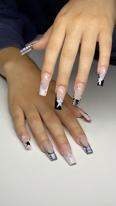 Long Nails With White Tips, Acrylic French Design, Nail Idea Long Square, Black Acrylic Nails Cross Design, Crocette Nails, Square Nail Designs French Tip, Medium Tapered Square Nails Designs, Alligator Nails French Tip, Long Square Nails Designs Ideas