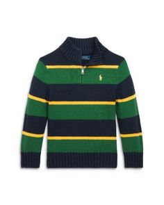 Polo Ralph Lauren Boys' Striped Cotton Quarter Zip Sweater - Little Kid Sweatpants And Sweater, Polo Ralph Lauren Kids, Boys Stripes, Ralph Lauren Boys, Quarter Zip Sweater, Chunky Knits Sweater, Rugby Shirt, School Fashion, Zip Sweater