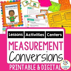 a pile of measurement worksheets with the words measurement conversations and pictures on them