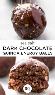 the chocolate balls are covered in nuts and drizzled with sea salt