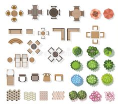 an overhead view of various outdoor furniture and trees royalty - art fotoref