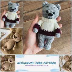 there is a crocheted teddy bear in a sweater