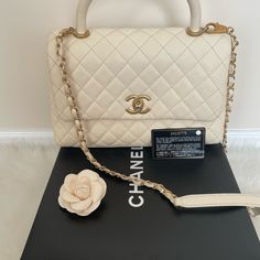 Good Condition Worn 4 Times Included- Box Dustbag And Certificate Card Chanel Bags, Gold Hardware, Top Handle, Leather Bag, Coco, Dust Bag, Chanel, Bag Lady, Size 7