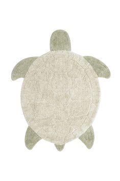 an animal rug with a turtle on it's back, in grey and white