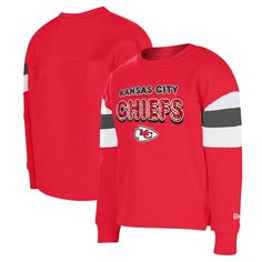 Outfit your young fan in sparkling Kansas City Chiefs style with this Color Blocked Glitter Pullover Sweatshirt from New Era. This midweight sweatshirt is ideal for moderate temperatures, keeping your young fan cozy whether they're at the game or watching from home.  With its vibrant red color blocking and eye-catching glitter detail on the Chiefs logo, this pullover is sure to make your little fan stand out in the crowd. Fan Stand, Chiefs Logo, The Chiefs, Nfl Kansas City Chiefs, Uniform Design, Kansas City Chiefs, Kids Sweatshirt, Vibrant Red, Online Retail