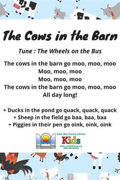 the cows in the barn poem for kids to learn how to read and understand them