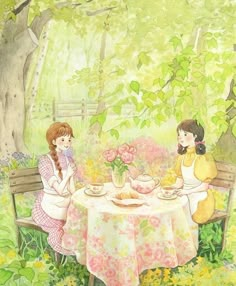 Japanese Drawings, Nostalgic Art, Roses Drawing, Cottage Art, Anne With An E, Romantic Art, Anne Of Green Gables, Two Girls, Music Wallpapers