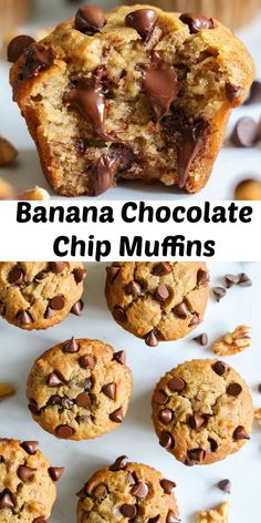 banana chocolate chip muffins on a white plate