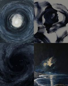 four different paintings with black and white colors