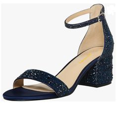 Xyd Navy Open Toe Studded Rhinestone Low Block Heel Bejeweled Sandal Ankle Strap Buckled Sparkling Wedding Bridal Dress Evening Shoes Heel-Height Measurement: Approx. 2.5 Inches Color: Navy Condition: New With Box, Box May Damaged Size 8.5 Shoes Featuresparty Shoe, Dress Shoe, Prom Shoe, Clean Shoe Soles, Most Comfortable Heels For Work, Adding Dressy Style To Prom, Party Or Office, Stock No.26d 3-4 Blue By Betsey Johnson, Chunky Heel Sandals, Evening Sandals, Rhinestone Heels, Chunky Heels Sandals, Prom Shoes, Comfortable Heels, Evening Shoes, Open Toe Sandals