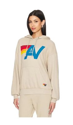 Aviator Nation Logo Pullover Relaxed Hoodie In Cream - Sand | Editorialist Aviator Nation Logo, Aviator Nation, Neon Purple, Knit Sweatshirt, White Hoodie, White Sweatshirt, Graphic Hoodies, Active Wear For Women, Black Hoodie