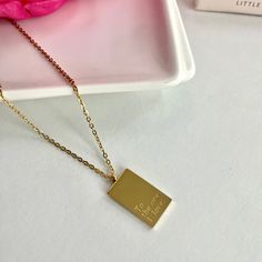 Show her how you feel with our To The One I Love Necklace . Don’t forget to pair it with any of our other necklaces for the one of a kind look 💕 Made to last! Tarnish and Water Resistant & Hypoallergenic 16 inches + 2 Inches ext Pendant .50 inch x .75incg 18k Gold Plated over 316L Stainless Steel base. Meaningful Handmade Necklace For Gift, Inspirational Handmade Necklaces For Gifts, Inspirational Handmade Necklace Gift, Inspirational Handmade Necklace For Gift, Meaningful Rectangular Necklaces For Gifts, Meaningful Rectangular Necklace For Gift, Meaningful Gift Necklace, Customized Inspirational Necklace For Gifts, Customized Inspirational Necklace For Gift