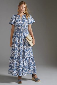 The Somerset Maxi Dress | Anthropologie Somerset Maxi Dress, Beautiful Long Dresses, Anthropologie Uk, Summer 2025, Short Sleeve Maxi Dresses, Pink Fits, Blue And White Floral, Maxi Dress With Sleeves, 50 Fashion