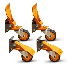 four orange casteors with black wheels on a white background, set of 4 pieces