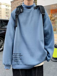 Casual Blue Hoodie For Streetwear, Blue Sportswear Sweatshirt For Streetwear, Functional Blue Sweatshirt For Streetwear, Functional Blue Hoodie For Streetwear, Blue Urban Sweatshirt For Streetwear, Blue Outfit Men, Dark Blue Sweatshirt, Men Sweatshirts, Mock Neck Sweatshirt