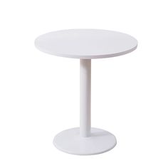 a white round table on a white background with no people around the table to see it