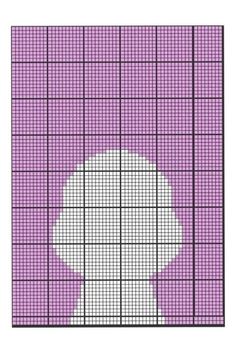 a cross stitch pattern in purple and white with a circle on the center, surrounded by squares