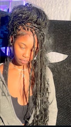 Medium Boho Braids Black Women, Boho Knotless Braids In A Bun, Boho Braids Bun, Knotless Hairstyles For Black Women, Colored Hairstyles For Black Women, Boho Ponytail, Hair Styles To Try, Braid Out Natural Hair, Lemonade Braids Hairstyles