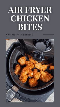 air fryer chicken bites are being cooked in an air fryer