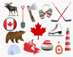 an assortment of canadian symbols and things to see