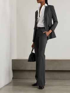 A well-made blazer is a smart investment - it'll go with everything and always look sharp. Theory's 'Etiennette' version is cut from wool-blend in a slim, single-breasted silhouette and has notched lapels and padded shoulders. Layer it over a turtleneck sweater or slip dress. Olivia Pope Suits, Law Work Outfits, Blazer Professional Outfits, Formal Suits For Women Business Professional, Blazer With Turtleneck Women, Going To Work Outfits, Business Professional Outfits Blazer, Gray Suit Women