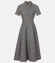 Classic H-line Midi Dress For Work, Tailored A-line Midi Dress For Work, Modern A-line Cotton Dress, Classic H-line Office Dresses, Formal Cotton A-line Midi Dress, Formal Short Sleeve Cotton Midi Dress, Cotton A-line Office Dress, Cotton Fitted Maxi Dress For Work, Classic Belted Midi Dress