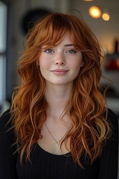 "Timeless Hairstyles Inspired by Iconic Celebrities"
"How to Find the Perfect Hairstyle for Your Face Shape" Copper Hair With Fringe Bangs, Long Red Shag Haircut, Shag Haircut Red Hair, Back View Layered Hair, Type 2 Haircuts, Mid Length Hair With Layers And Bangs Shag Hairstyles, Golden Red Hair Color, Red Head Haircut, Short Copper Hair With Bangs