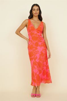 Your Favourite Song Maxi Dress Pink Pink V-neck Maxi Dress With Tie Waist, Pink V-neck Maxi Dress With Tropical Print, Vibrant V-neck Printed Maxi Dress, Afternoon Lunch, Date Style, Pink Breezy V-neck Maxi Dress, Pink V-neck Maxi Dress With Vibrant Print, Favourite Song, Into The Unknown