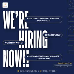 we're hiring now advertise with blue background