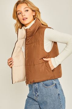 Material: 100% Polyester Cozy Vest, Normal Body, Reversible Vest, Love Tree, Cropped Vest, Different Outfits, Modern Outfits, Puffer Vest, Easy Wear