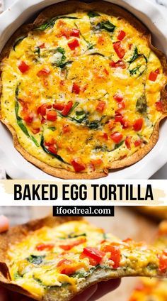 baked egg tortilla with tomatoes and zucchini in a casserole dish