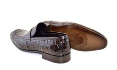 Corrente Crocodile Printed Calfskin Penny Loafer Matte Brown Exquisite Crocodile Printed Calfskin slip-on Penny Loafer from the Corrente collection features a clean welt, soft Calfskin lining, and a full Leather Sole! Fitted Crocodile Pattern Loafers For Business, Elegant Moccasins With Crocodile Pattern And Round Toe, Formal Crocodile Pattern Slip-on Moccasins, Elegant Slip-on Leather Shoes With Crocodile Pattern, Elegant Crocodile Pattern Leather Slip-on Shoes, Elegant Brown Crocodile Pattern Loafers, Elegant Dress Shoes With Crocodile Pattern For Work, Luxury Crocodile Pattern Loafers For Workwear, Luxury Crocodile Pattern Loafers For Work