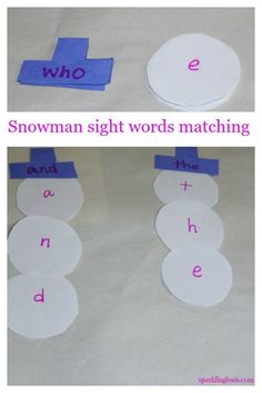 snowman sight words matching with the letter e to make it look like they are made out of paper