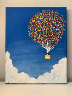 a painting of a tree with colorful dots on it's trunk in the sky