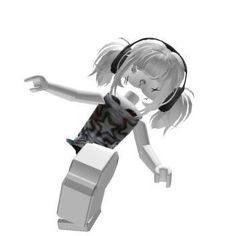 a girl with headphones is jumping in the air