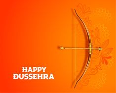 happy dussehera with bow and arrow on orange background