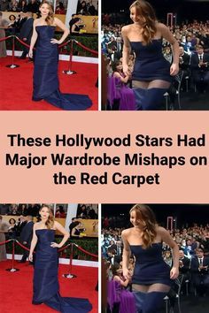 there are pictures of women in dresses on the red carpet