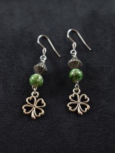 Ladies costume four leaf clover dangle earrings accented w/ green marble glass beads and secured by stainless steel fish hooks. Pumpkins Crafts, Diy Pumpkins Crafts, Diy Pumpkins, Fish Hooks, Clover Earrings, Green Marble, Four Leaf, Leaf Clover, Four Leaf Clover