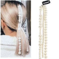 Its A Women Fashion Hair Snap Clip Chain. Made From Pearls. Its A Hair Extensions Hip- Hop Or Classy Dony Tail Tassel Pearl Hair Accessories. Suitable For All. For That Classy Vintage Women. Who Just Want Stand Out In Beauty It Comes In Strands Hair Chain Jewelry, Hair Pearls, Hair Chain Wedding, Chain Headband, Elegant Ponytail, Hair Chain, Bead Hair Accessories, Party Hair Accessories, Hair Chains