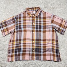 Levis Plaid Shirt Mens Extra Large Orange Brown Button Up Cotton This Is Brand New With Tags. Size: Xl Length: 31" Pit To Pit: 30" A7-153 Levi's Casual Button-up Tops, Levi's Button-up Summer Tops, Levi's Button-up Tops For Summer, Levi's Short Sleeve Summer Shirt, Levi's Casual Collared Tops, Levi's Tops With Button Closure For Summer, Levi's Relaxed Fit Top With Buttons, Levi's Casual Button Tops, Brown Button-up Camp Shirt